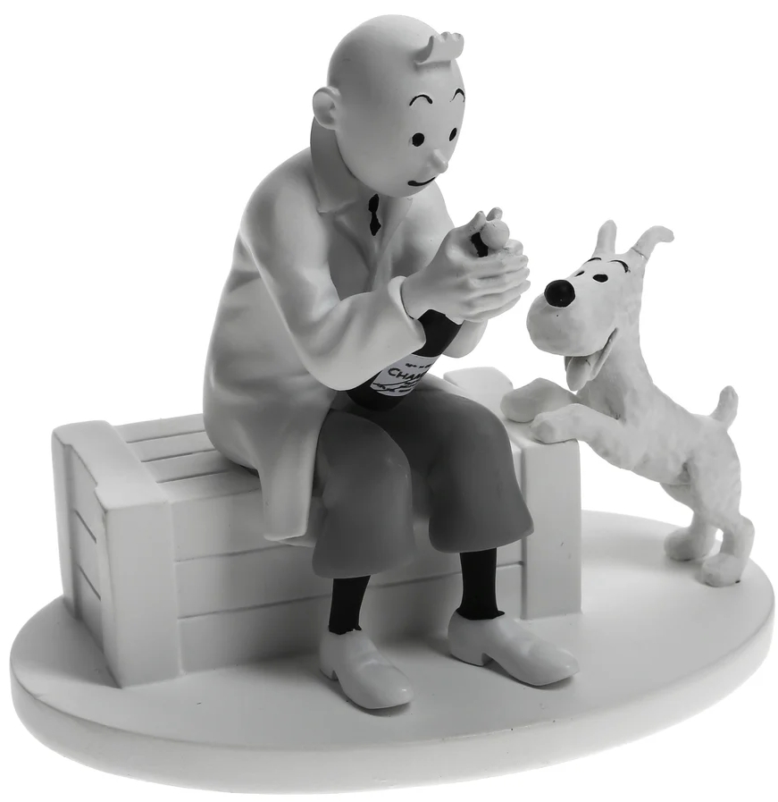 Figurine résine Tintin - #209 N/B - Tintin prisonnier sur le Karaboudjan ouvre une boîte de crabe